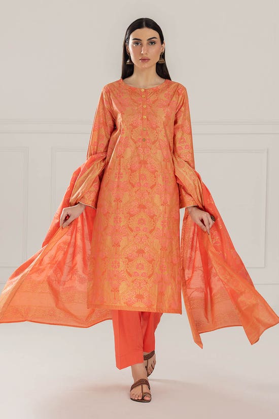 3 Piece Unstitched Gold and Lacquer Printed Lawn Suit CL-52358-B