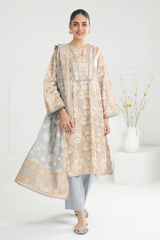 3 Piece Unstitched Gold and Lacquer Printed Lawn Suit CL-52358-A