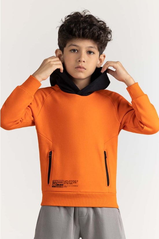 Junior Boy Orange Printed Sweatshirt 224-312-026