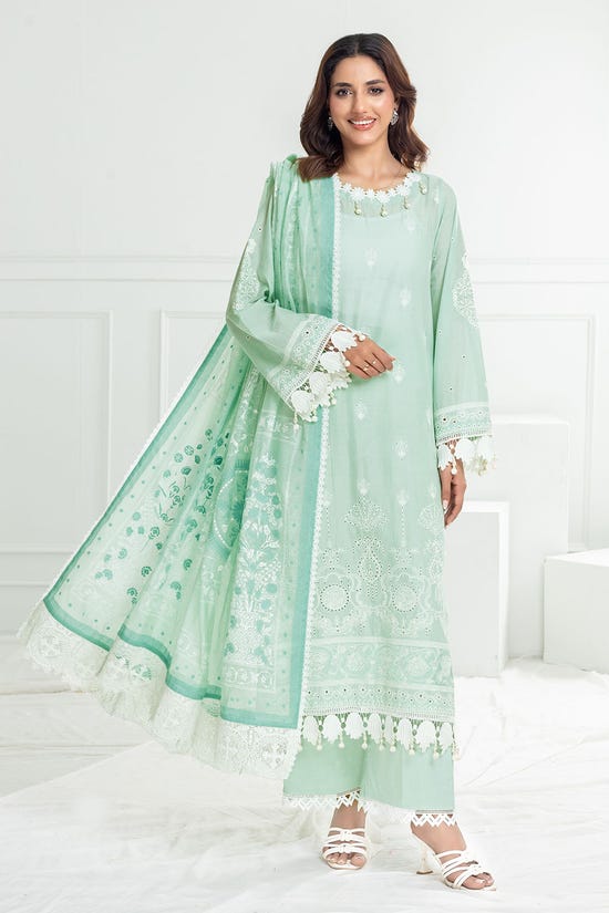 3 Piece Unstitched Embroidered Lawn Suit with Lacquer Printed Cotton Net Dupatta SP-52052