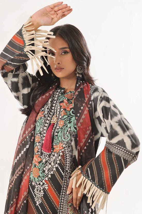 3 Piece Unstitched Printed Lawn Suit with Chiffon Dupatta MFL-42009