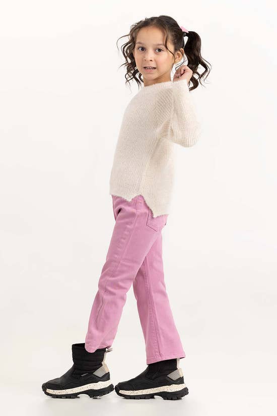 Toddler Girl Off-White Sweater With Round Neck 224-611-016