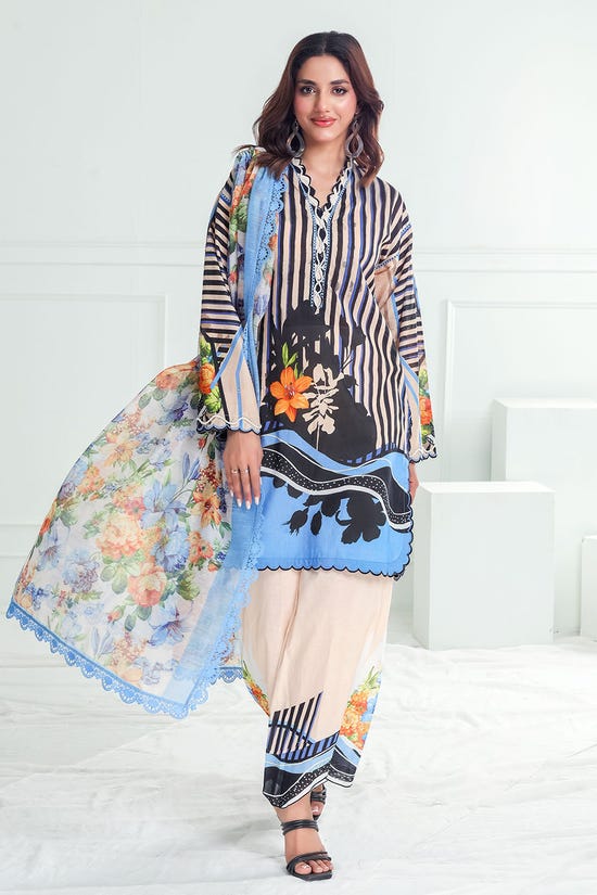 3 Piece Unstitched Printed Lawn Suit with Paper Cotton Dupatta PC-52002