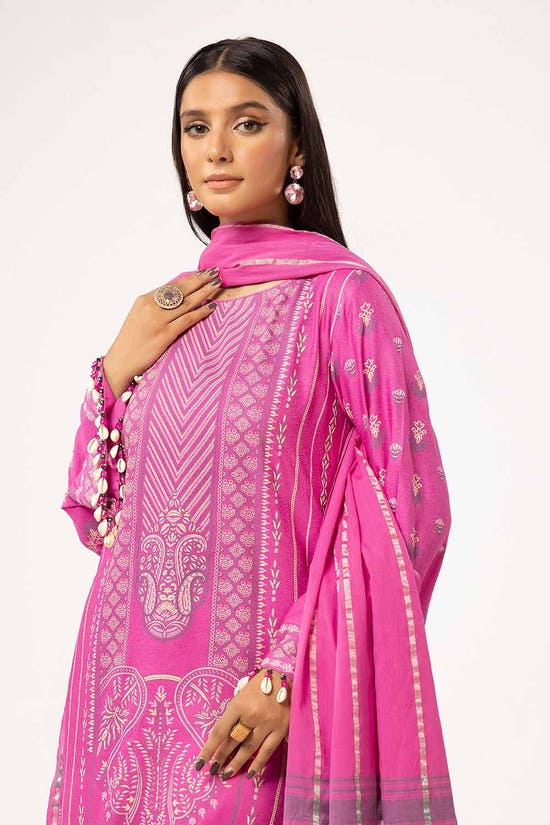 3 Piece Unstitched Lacquer Printed Stripe Karandi Suit with Yarn Dyed Dupatta YD-42001